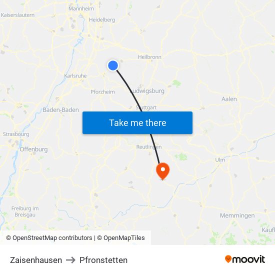 Zaisenhausen to Pfronstetten map
