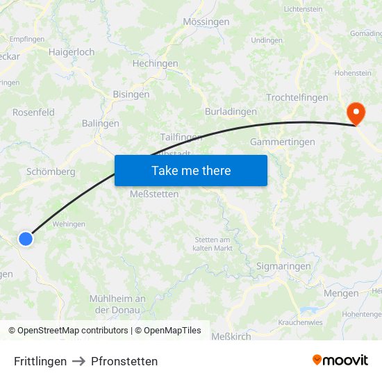 Frittlingen to Pfronstetten map