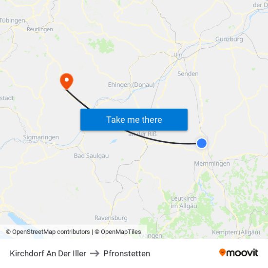 Kirchdorf An Der Iller to Pfronstetten map