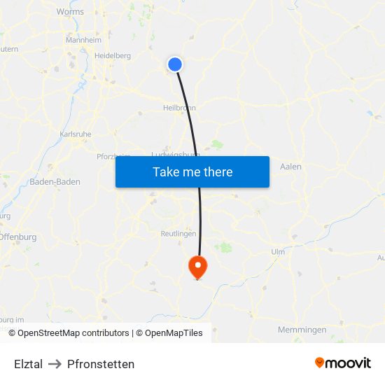 Elztal to Pfronstetten map