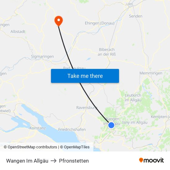 Wangen Im Allgäu to Pfronstetten map