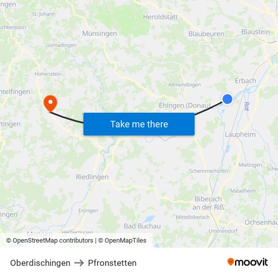Oberdischingen to Pfronstetten map