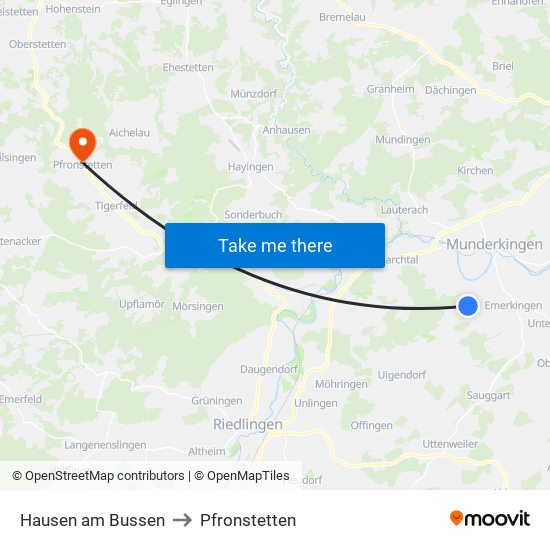 Hausen am Bussen to Pfronstetten map