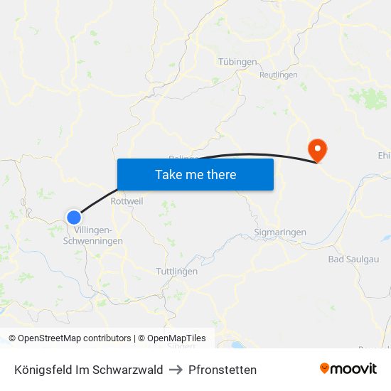 Königsfeld Im Schwarzwald to Pfronstetten map