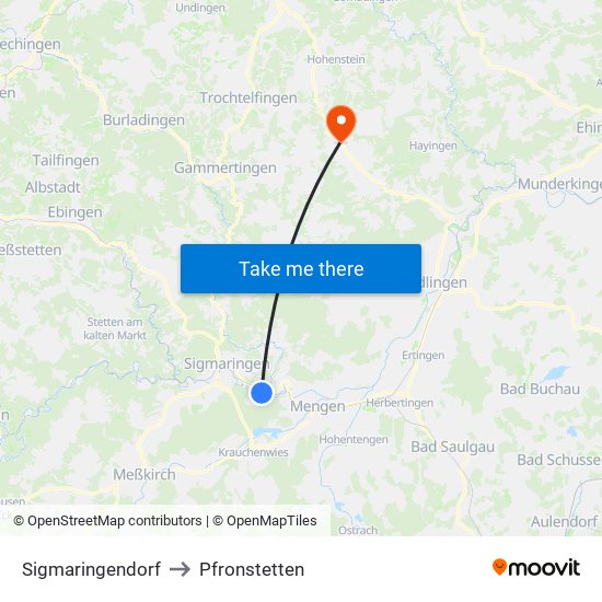 Sigmaringendorf to Pfronstetten map