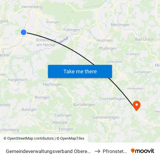 Gemeindeverwaltungsverband Oberes Gäu to Pfronstetten map