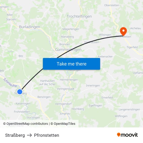 Straßberg to Pfronstetten map