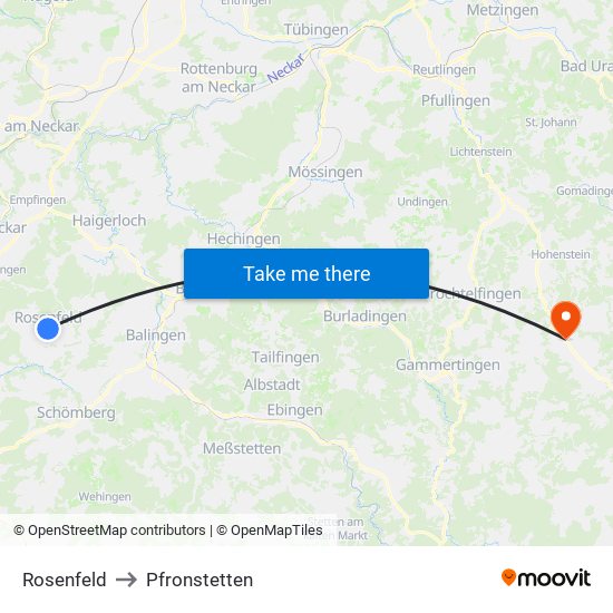 Rosenfeld to Pfronstetten map