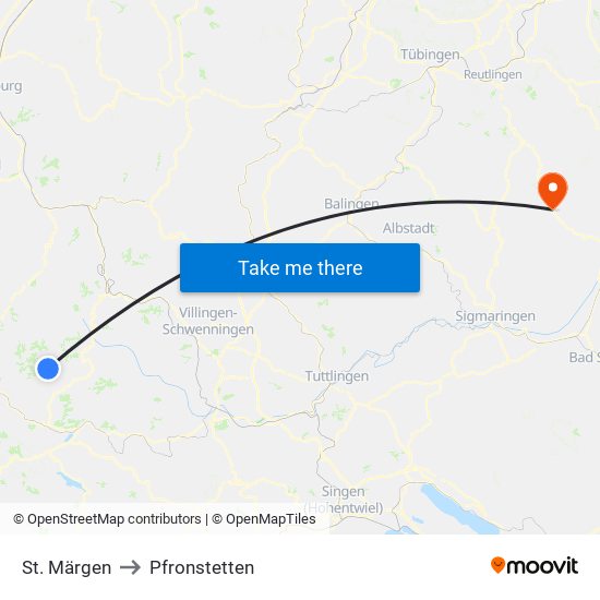 St. Märgen to Pfronstetten map