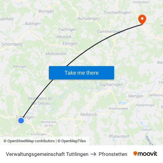 Verwaltungsgemeinschaft Tuttlingen to Pfronstetten map