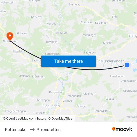 Rottenacker to Pfronstetten map