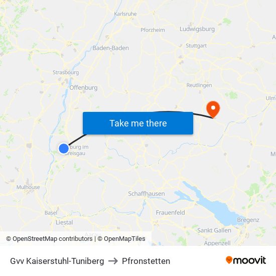 Gvv Kaiserstuhl-Tuniberg to Pfronstetten map