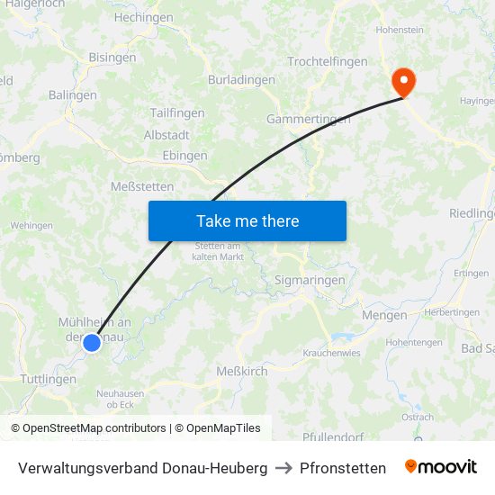 Verwaltungsverband Donau-Heuberg to Pfronstetten map