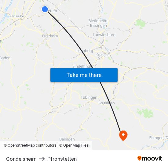 Gondelsheim to Pfronstetten map
