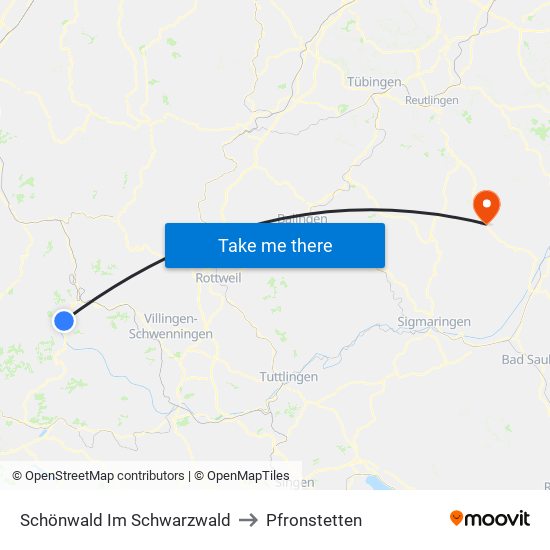 Schönwald Im Schwarzwald to Pfronstetten map