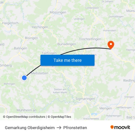 Gemarkung Oberdigisheim to Pfronstetten map
