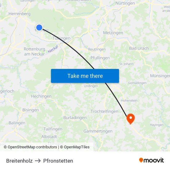 Breitenholz to Pfronstetten map