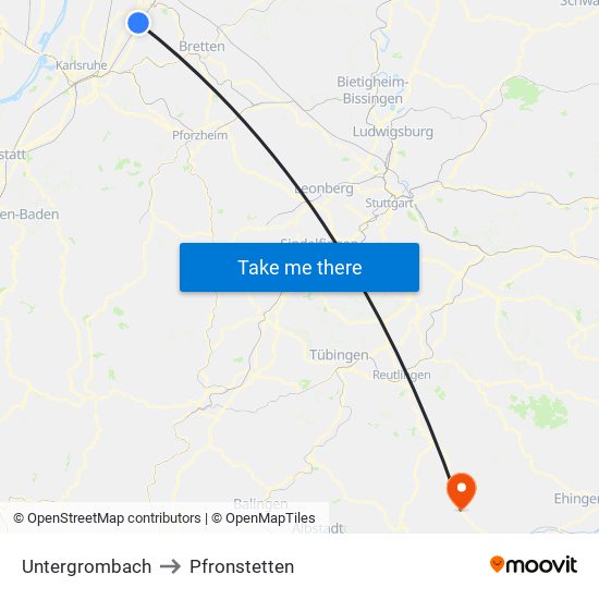 Untergrombach to Pfronstetten map