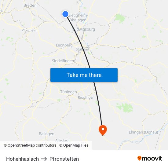 Hohenhaslach to Pfronstetten map