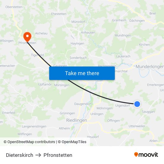 Dieterskirch to Pfronstetten map
