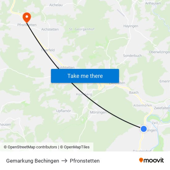 Gemarkung Bechingen to Pfronstetten map