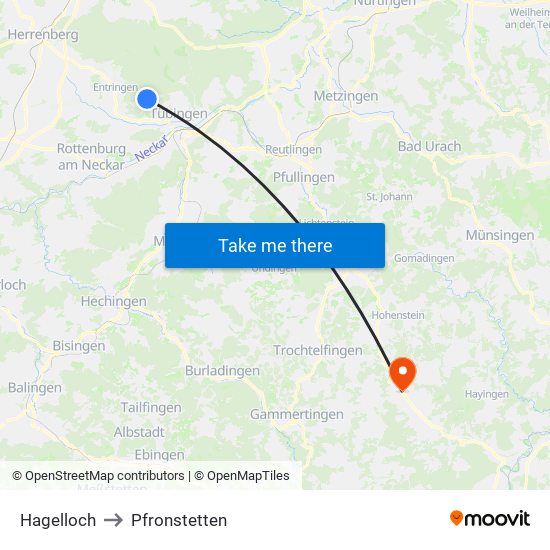 Hagelloch to Pfronstetten map