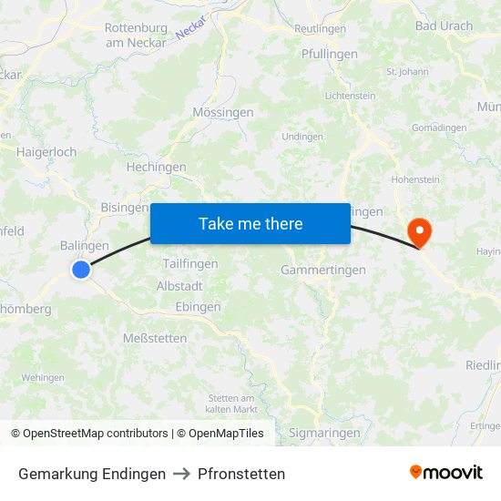 Gemarkung Endingen to Pfronstetten map