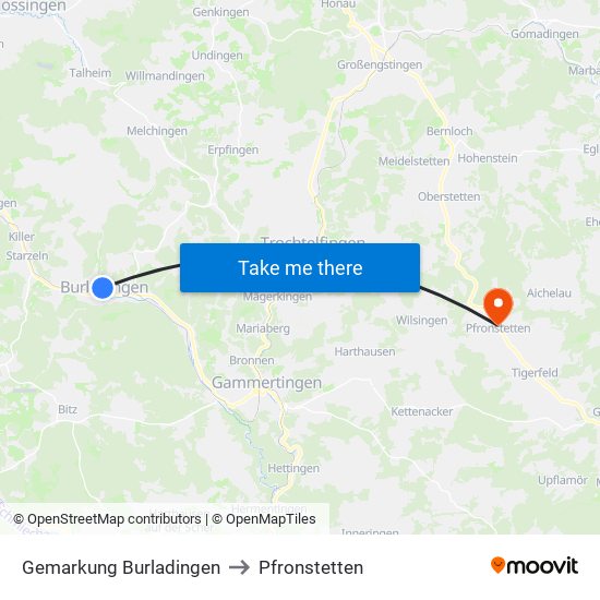 Gemarkung Burladingen to Pfronstetten map