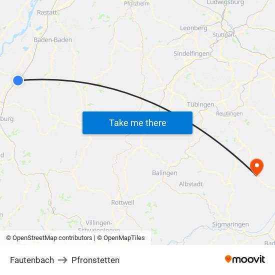 Fautenbach to Pfronstetten map