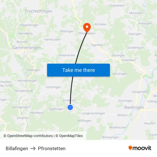 Billafingen to Pfronstetten map