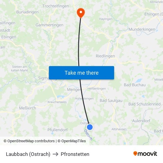 Laubbach (Ostrach) to Pfronstetten map