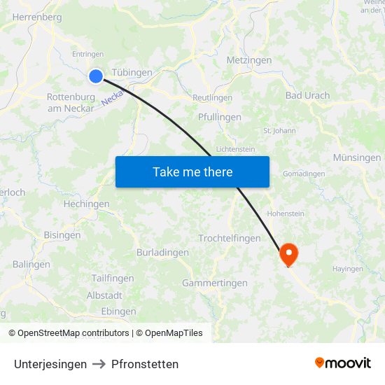 Unterjesingen to Pfronstetten map
