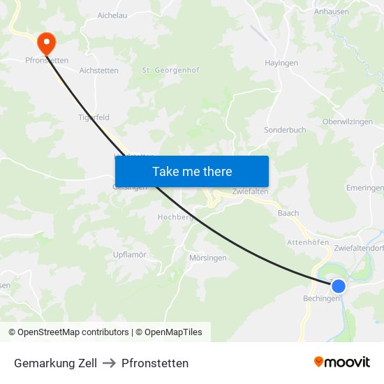 Gemarkung Zell to Pfronstetten map