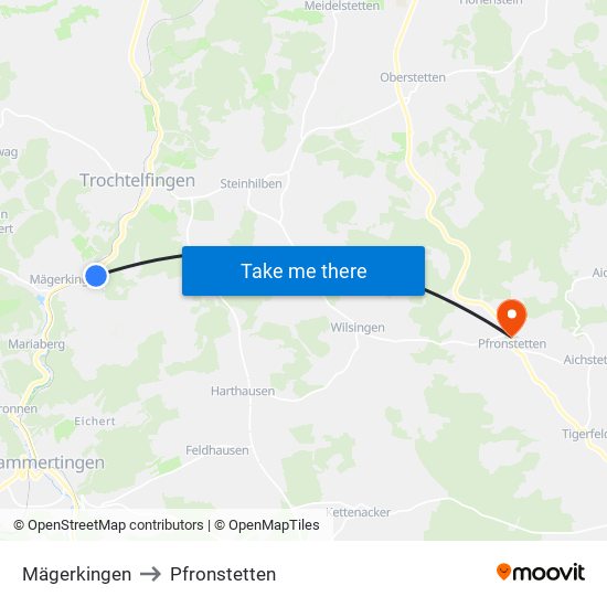 Mägerkingen to Pfronstetten map