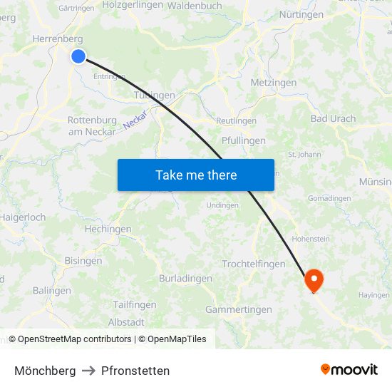 Mönchberg to Pfronstetten map