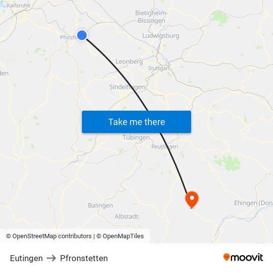 Eutingen to Pfronstetten map