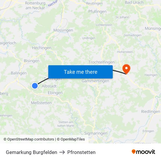 Gemarkung Burgfelden to Pfronstetten map