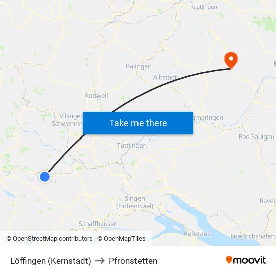 Löffingen (Kernstadt) to Pfronstetten map