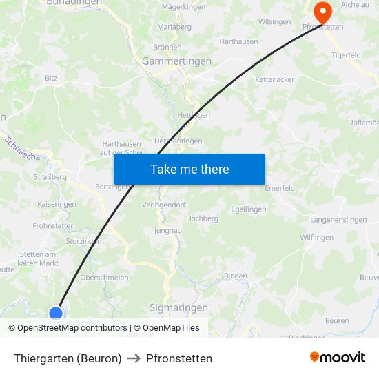 Thiergarten (Beuron) to Pfronstetten map