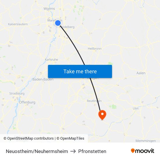 Neuostheim/Neuhermsheim to Pfronstetten map