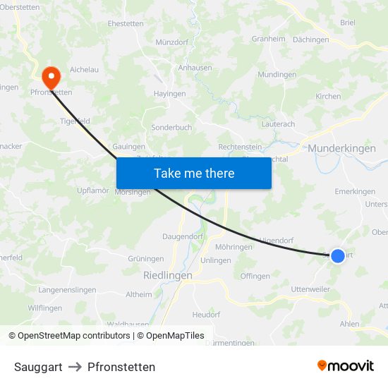 Sauggart to Pfronstetten map