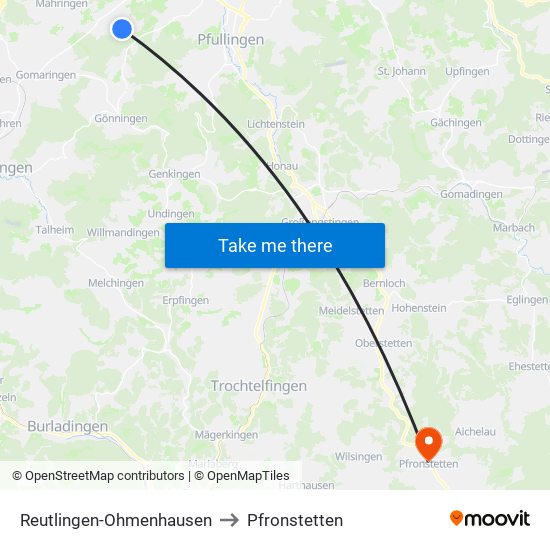 Reutlingen-Ohmenhausen to Pfronstetten map