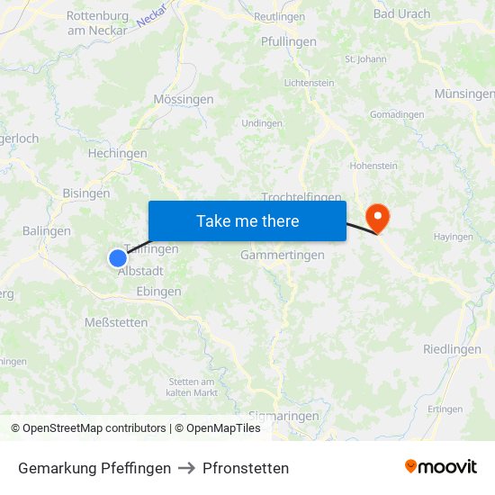 Gemarkung Pfeffingen to Pfronstetten map