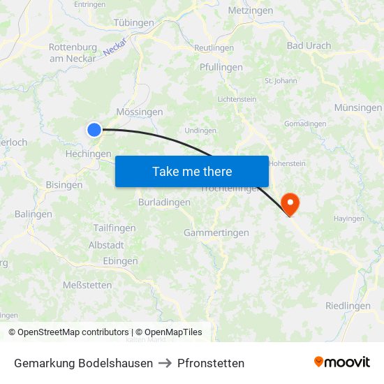Gemarkung Bodelshausen to Pfronstetten map