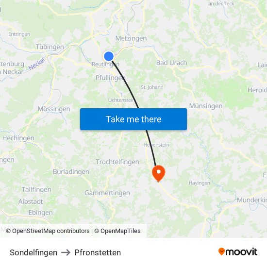 Sondelfingen to Pfronstetten map