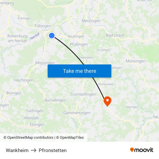Wankheim to Pfronstetten map