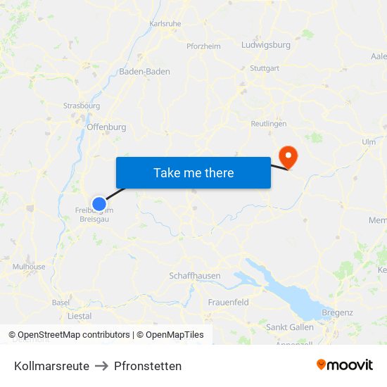 Kollmarsreute to Pfronstetten map