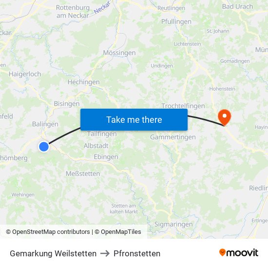 Gemarkung Weilstetten to Pfronstetten map