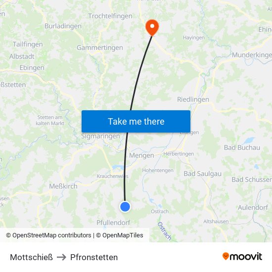 Mottschieß to Pfronstetten map