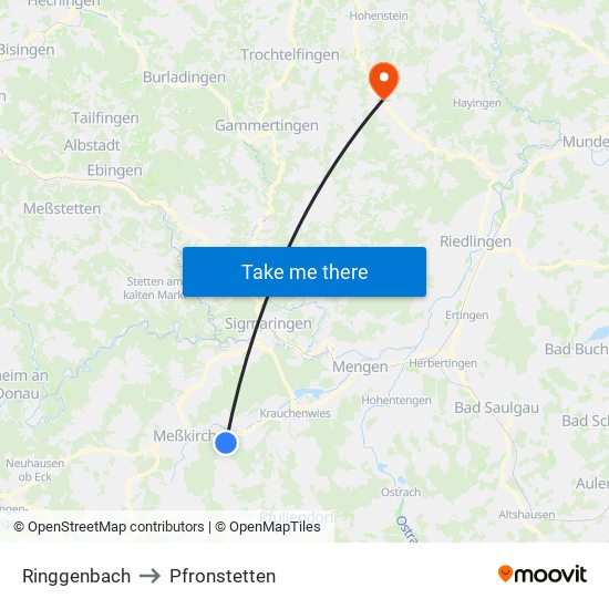 Ringgenbach to Pfronstetten map